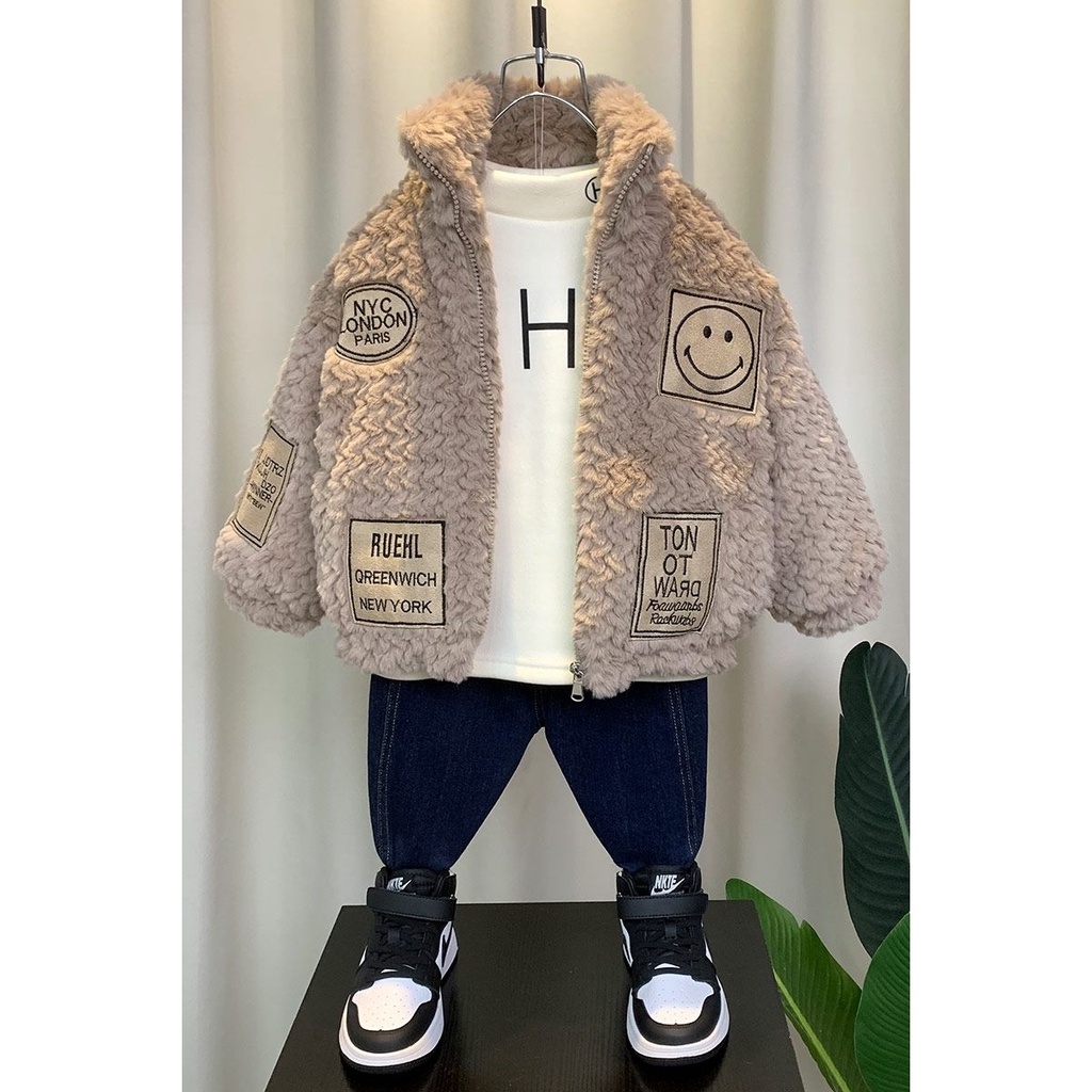 Áo Khoác Len Lông Cừu Lót Lông Cừu Dày Thời Trang Mùa Đông 2022 Mới Cho Bé Trai