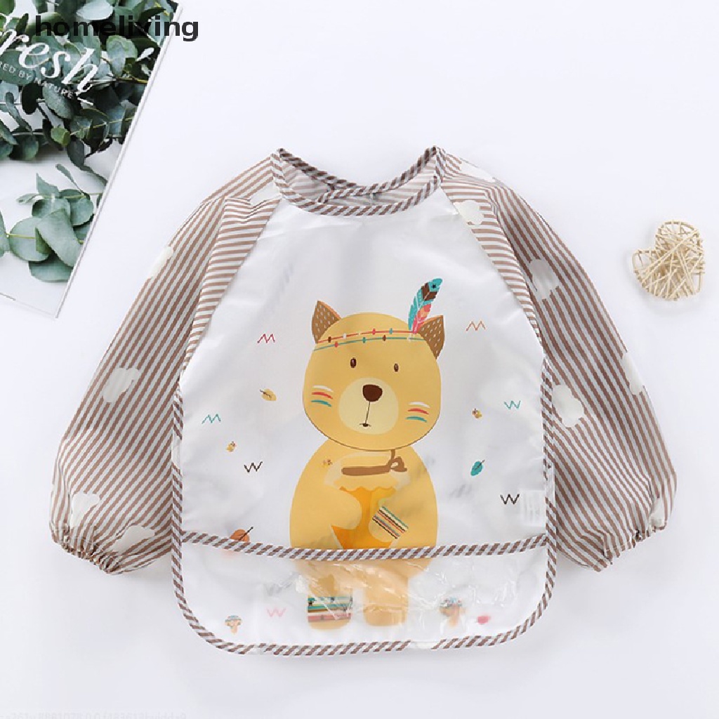 Yếm Ăn Tay Dài Chống Thấm Nước Có Túi Dành Cho Trẻ Em Mới Biết Đi