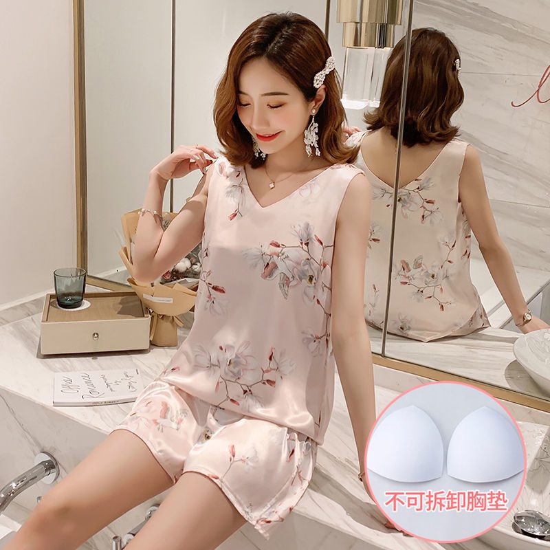 [Spot Hot Quần Lót] Bộ Đồ Ngủ Bằng Lụa Băng Có Đệm Ngực Mặc Ở Nhà Mùa Hè Hàng Mới Dành Cho Bạn Nữ Có Thể Mặc | BigBuy360 - bigbuy360.vn