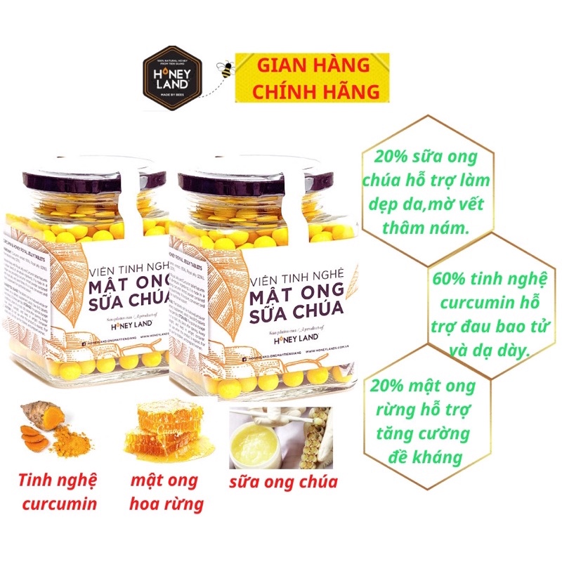 Bộ 2 hộp Viên Tinh Nghệ Sữa Chúa HONEYLAND mỗi hộp 250g hỗ trợ làm đẹp ,bao tử lành vết thương