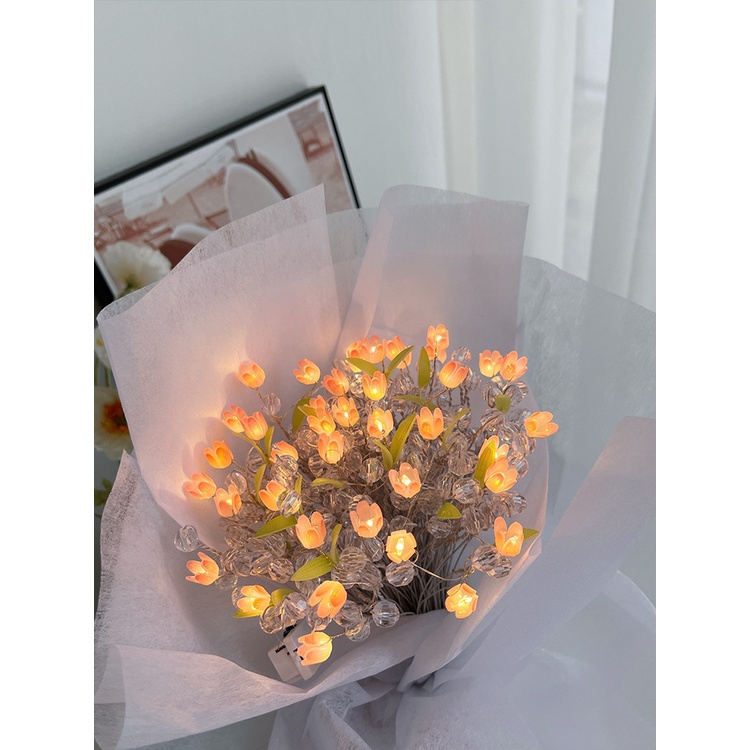 Bó Hoa Tulip Nhân Tạo Có Đèn Led Dùng Làm Quà Tặng Cho Bạn Gái diy