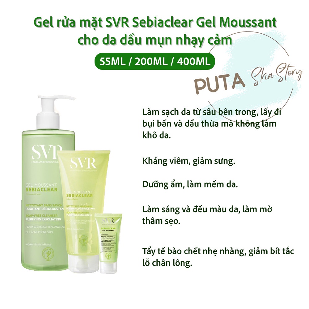 [Hàng Chính Hãng có tem] Gel rửa mặt SVR Sebiaclear Gel Moussant cho da dầu mụn nhạy cảm