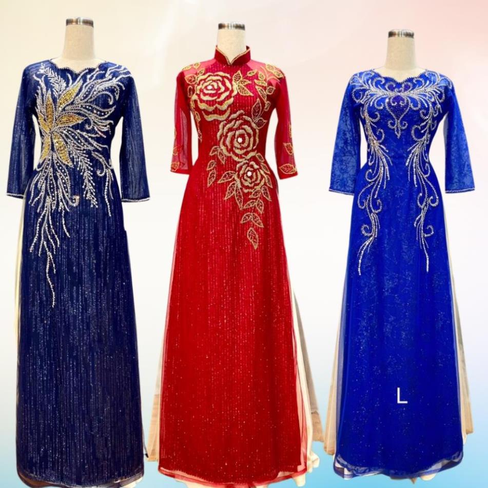 Áo Dài Bà Sui Cao Cấp Đính kết pha lê và hạt cườm cao cấp cho sự lấp lánh và sự sang trọng cho các bà Mẹ