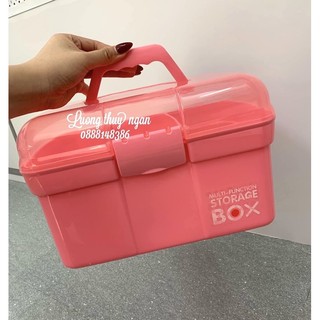 Cốp Nhựa Box Đựng Đồ Nail, Mi, Trang Điềm Màu Hồng Siêu Xinh