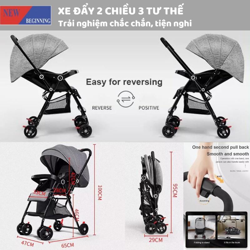 Xe Đẩy Em Bé Gấp Gọn 2 Chiều New Beginning K103X - 3 Tư Thế Cho Bé Nằm, Ngồi, Du Lịch, Đi Chơi - Từ 0-3 Tuổi - Timikid