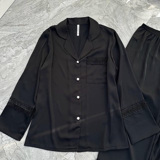 PYJAMA LỤA DÀI TRƠN ĐEN QUẢNG CHÂU XINH