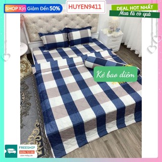 Bộ ga gối 3 món 1m2x2m cotton poly,sẵn hàng-kẻ bao diêm