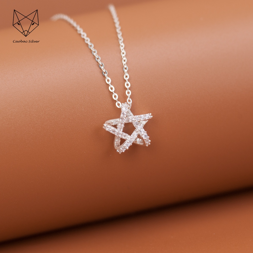 Dây Chuyền Bạc Ta Cao Cấp CaoBac Silver Thiết Kế Sao Xoắn Đính Đá Lấp Lánh Nhẹ Nhàng, Thanh Lịch Cho Các Bạn Gái