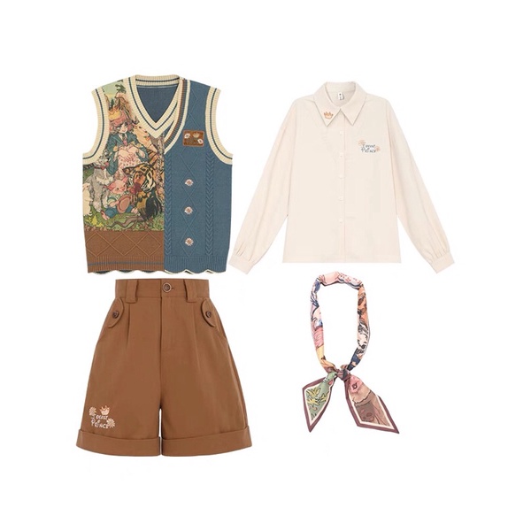 YAS0400-Set quần áo retro mùa thu SNBL