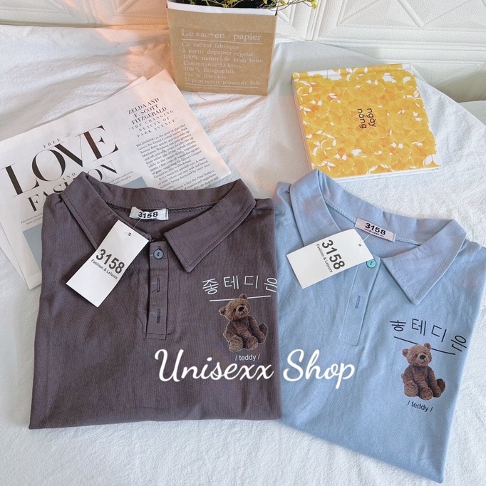 Áo Polo 3158  Form Rộng Unisex Chất Cotton Khô Loại 1, Thoáng Mát, Thấm Hút Mồ Hôi, in hình gấu siêu dương_UNISEXX SHOP