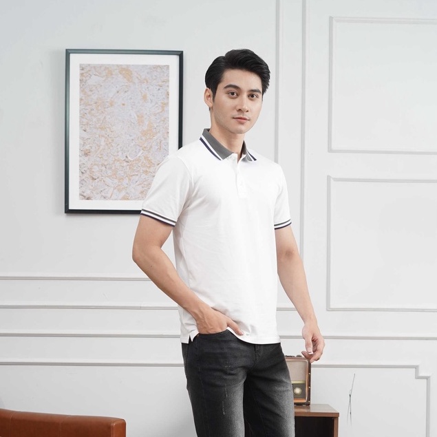 Áo Polo nam có cổ JONATHAN AP05 vải cá sấu cotton cao cấp, cổ xám viền trắng NAVY, chuẩn form, thanh lịch, sang trọng