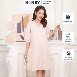 Váy bầu thời trang công sở, hàng thiết kế, cổ tim dáng suông A tay lỡ - Thời trang đầm bầu cao cấp HONEY