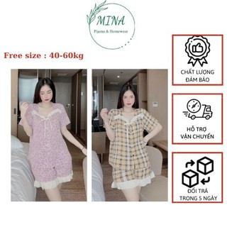 Đồ đùi mặc nhà nữ, đồ pijama lụa Mango áo tay ngắn quần đùi size 40-60kg, bộ mặc nhà vải không nhăn, không phai màu