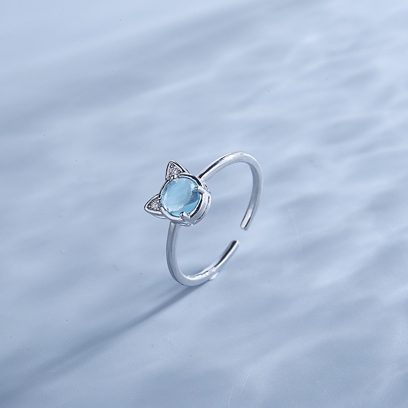 (0789) Nhẫn Đeo Tay Mèo Đá Trong Ánh Xanh