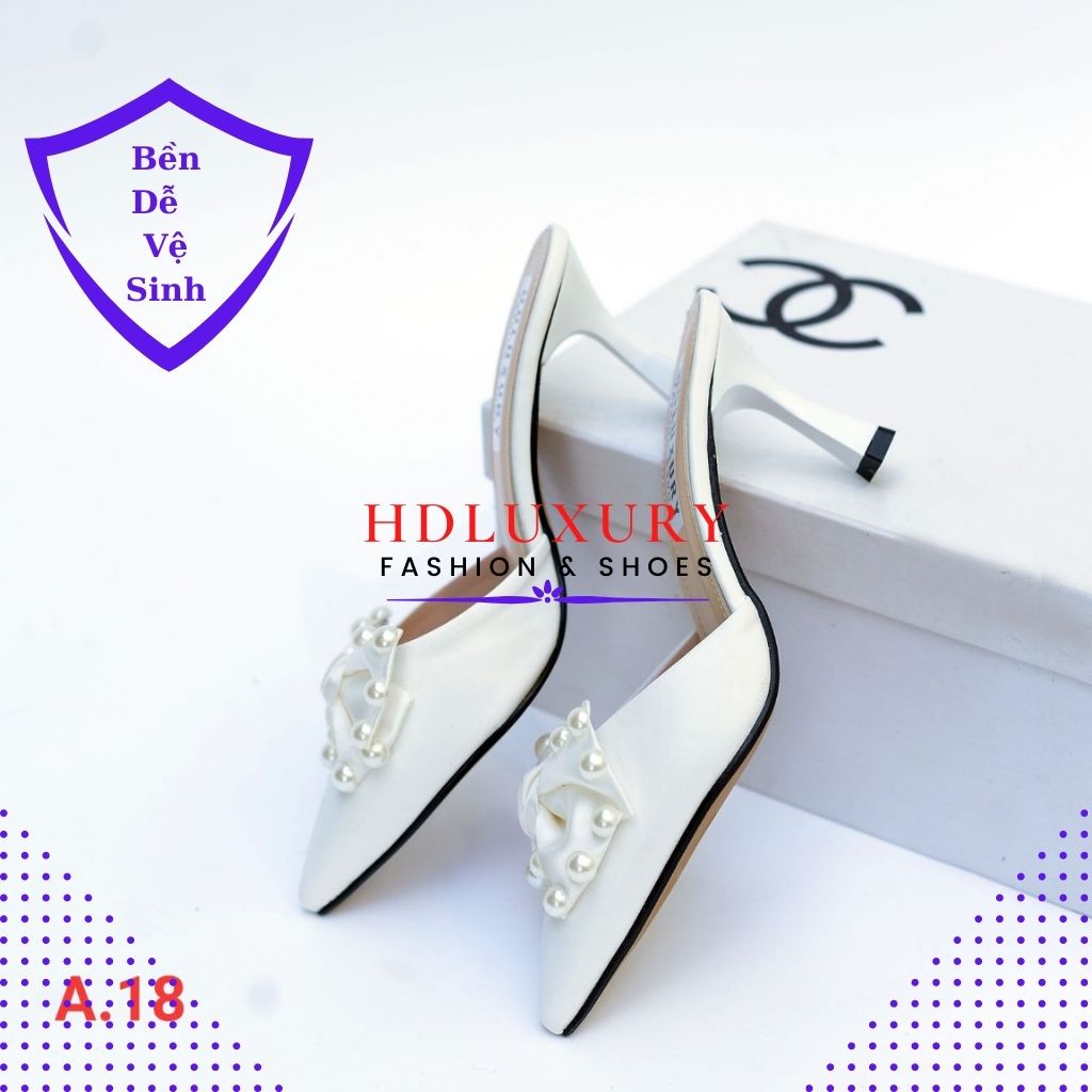 Guốc cao gót 5 phân mũi nhọn HDLUXURY bít mũi ngọc trai A 18