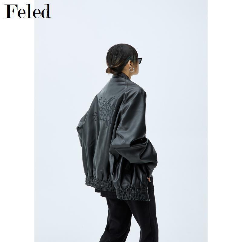 Áo Khoác Da pu Dáng Rộng Thêu Họa Tiết Phong Cách Đường Phố Mỹ Cá Tính Cho Nam Nữ
