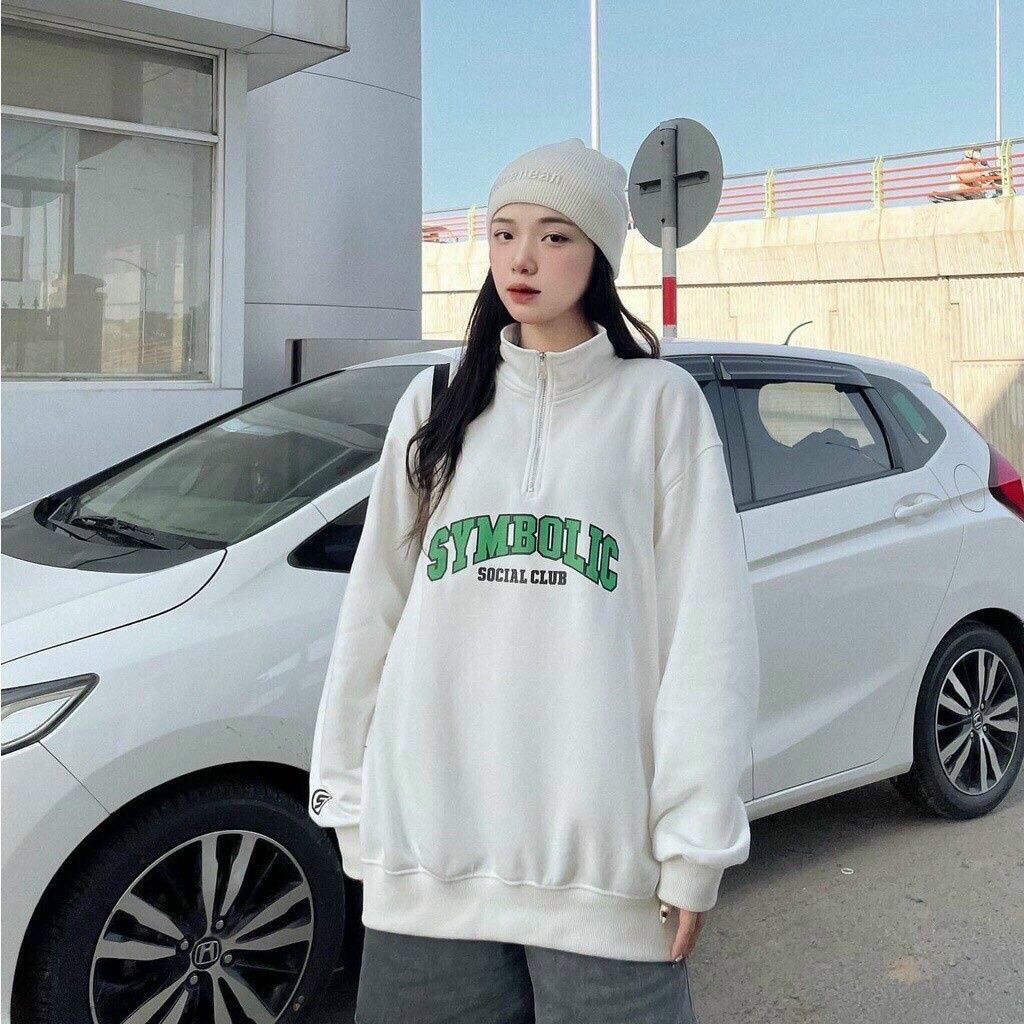 Áo HOODIE nữ đặc biệt phối khóa kéo CỔ đẹp lạ có 2 màu trắng đen thích hợp đi chơi đi học