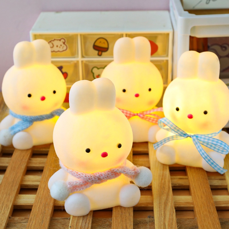 Đèn ngủ để bàn hình con thỏ đeo nơ, đèn led trang trí phòng dễ thương, làm quà tặng ý nghĩa