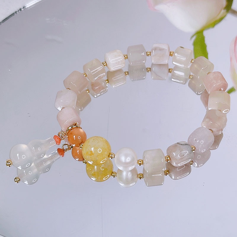 Hàng Có Sẵn Vòng Tay Xỏ Hạt Mã Não Hoa Anh Đào Phong Cách Mới Cho Nữ Mặt Mũi Tên Vàng