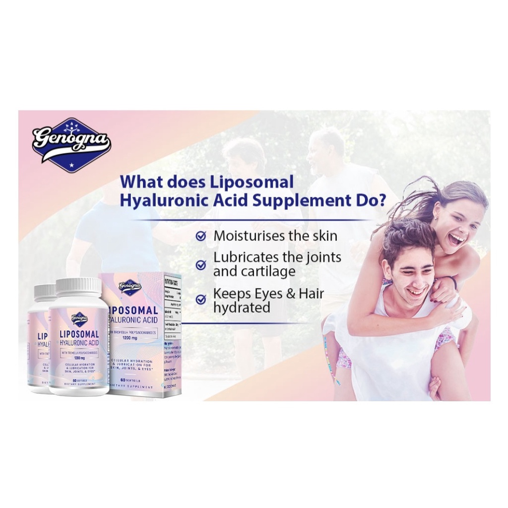 Viên cấp nước liposomal hyaluronic acid 1200mg hấp thu gấp 10 lần, giảm khô nhăn da, căng bóng da, bổ xương khớp genogna