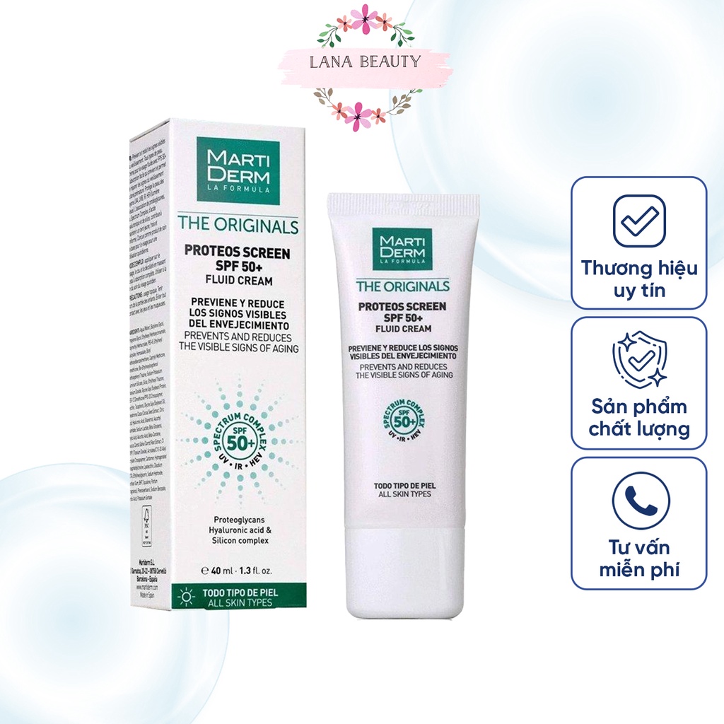 Kem chống nắng phổ rộng MARTIDERM, dưỡng ẩm trắng da dùng cho da dầu, da khô và mọi loại da khác, tuýp 40ml