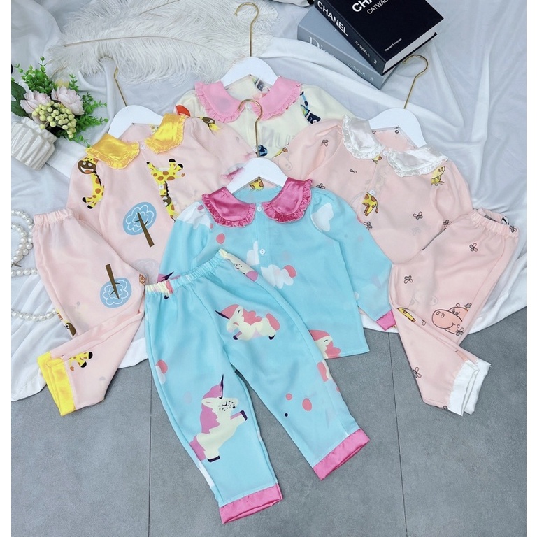 Bộ Đồ Ngủ Pijama Dài Tay Cổ Bèo Cho Bé Chất Vải Lụa Mango Cao Cấp_BM39