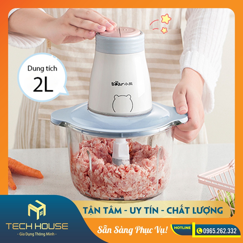 Máy xay thịt,xay rau củ quả Bear QSJ-B02Q1 dung tích 2L gồm 1 bộ lưỡi dao kép cao cấp chính hãng