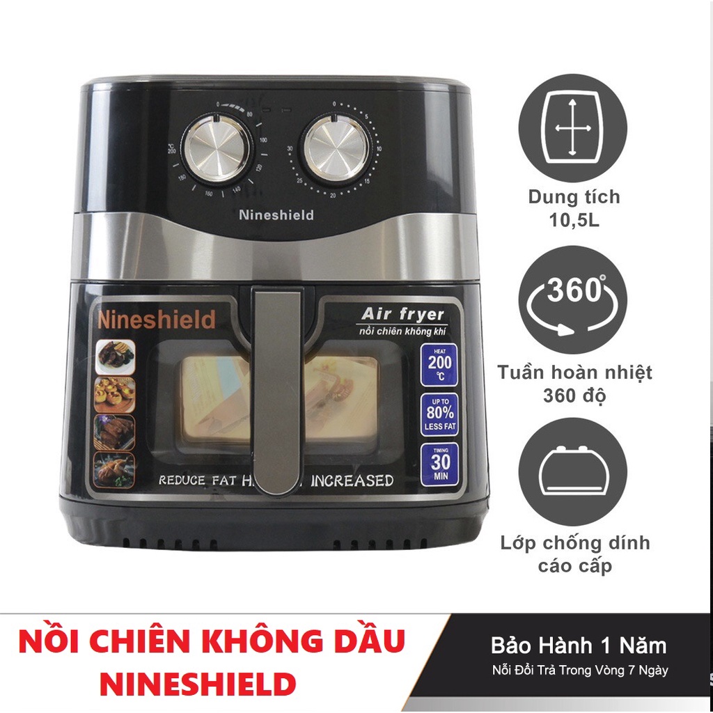 NỒI CHIÊN KHÔNG DẦU NINESHIELD 10.5L KB-8002M/ 10L KB-8001M DUNG TÍCH CỰC LỚN