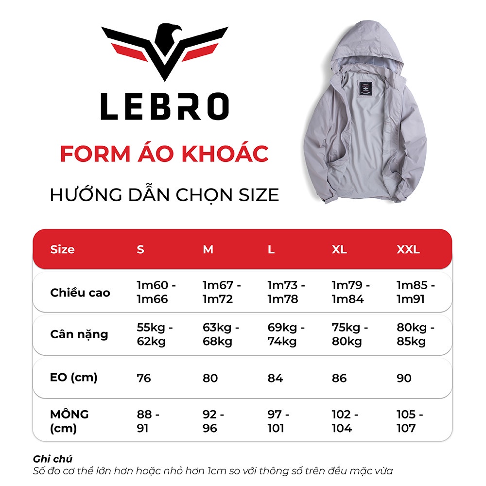 Áo Khoác Gió Nam Thể Thao  2 Lớp Chống Nước Tráng Bạc Unisex Lebro Unisex Cản Bụi, Cản Gió Cực Ấm Cao Cấp (AGL0122)