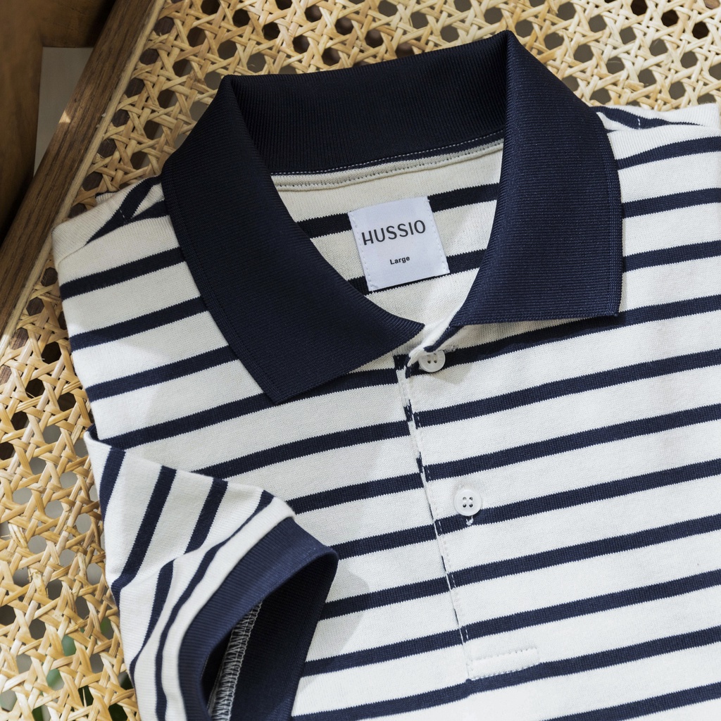 Áo Polo nam tay ngắn BLUE STRIPED vải Cotton Single sọc trẻ trung, thanh lịch, sang trọng - HUSSIO