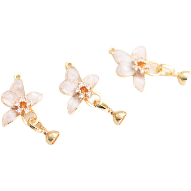 Dây Chuyền Ngọc Trai Mặt Hoa Nhỏ Giọt Dầu Khảm Đá Zircon 14k Màu Sắc Tùy Chọn Cài Khóa Dùng Làm Trang Sức diy