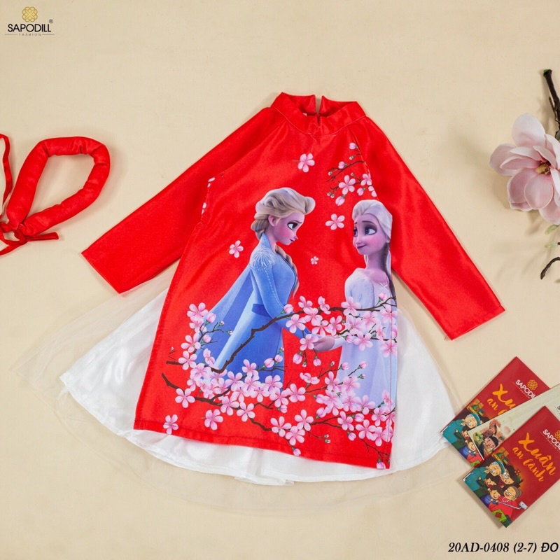 áo dài elsa ơn 3D siêu đẹp phối chân váy xoè mẫu mới nhất 2023 Size 14-28kg