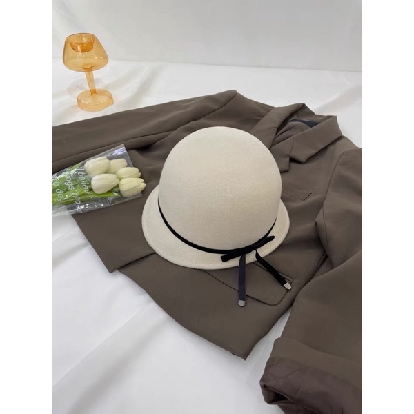 Mũ vành dạ khuyết cao cấp nơ nhỏ cho nữ 2022