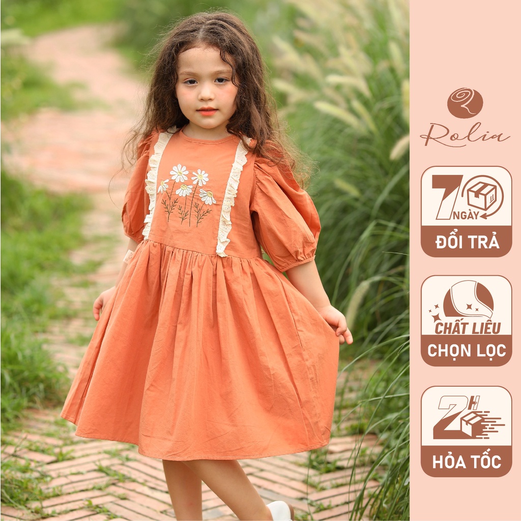 Váy bé gái thêu hoa ROLIA Clara Mi chất thô Hàn cao cấp, mềm nhẹ mát, lên dáng xinh đáng yêu VT106