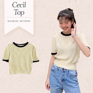 Bleubird áo len dệt kim ngắn tay cecil top
