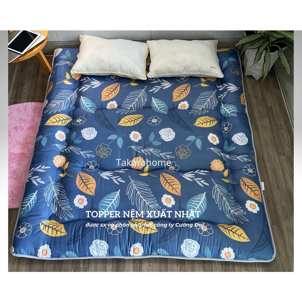 Topper Nệm Bông xuất Nhật, hàng công ty hình lá siêu sang đủ size 1m 1m2 1m4 1m6 1m8 dài 2m TK3