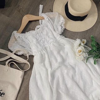 Đầm voan babydoll họa tiết bi nổi tay phồng dễ thương xinh xắn ( thời trang vickyy.g - anitagreen ) NQ1122