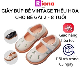 Giày búp bê bé gái vintage lolita công chúa thiểu thư giầy trẻ em nữ đế bệt 1 tuổi - 8 tuổi Rionashop