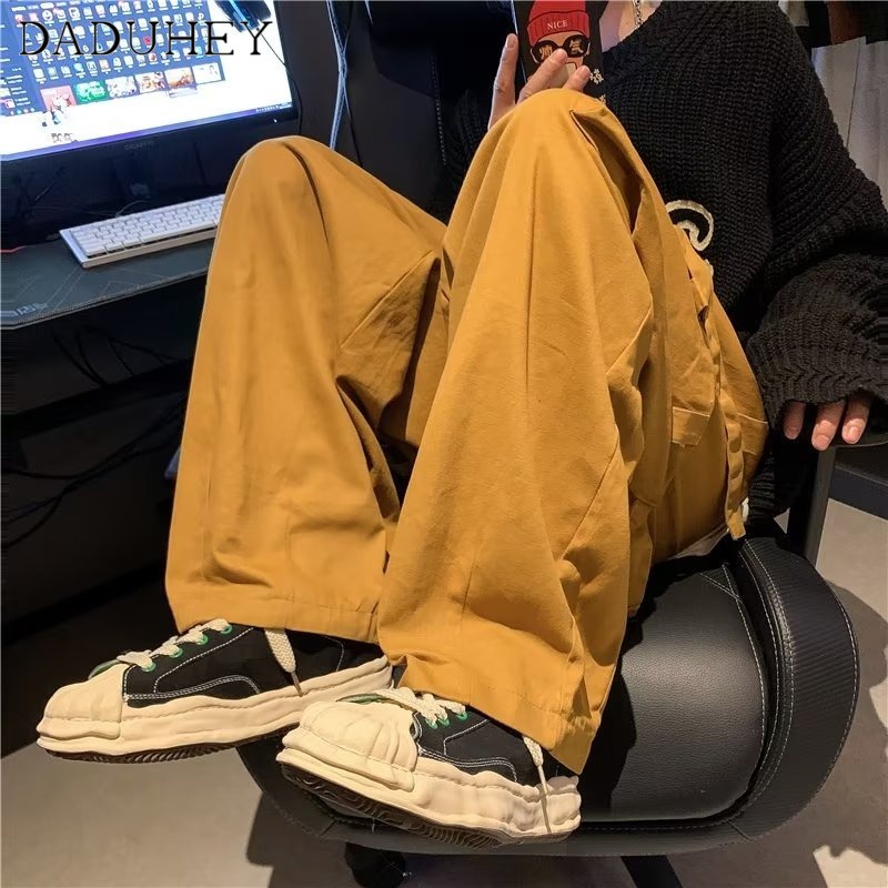 DaDuHey  Men's American Retro High Street Overalls Straight Wide Leg Casual Pants 2022 New Ins Fashion Trend Multi-Pocket All-Matching Pants