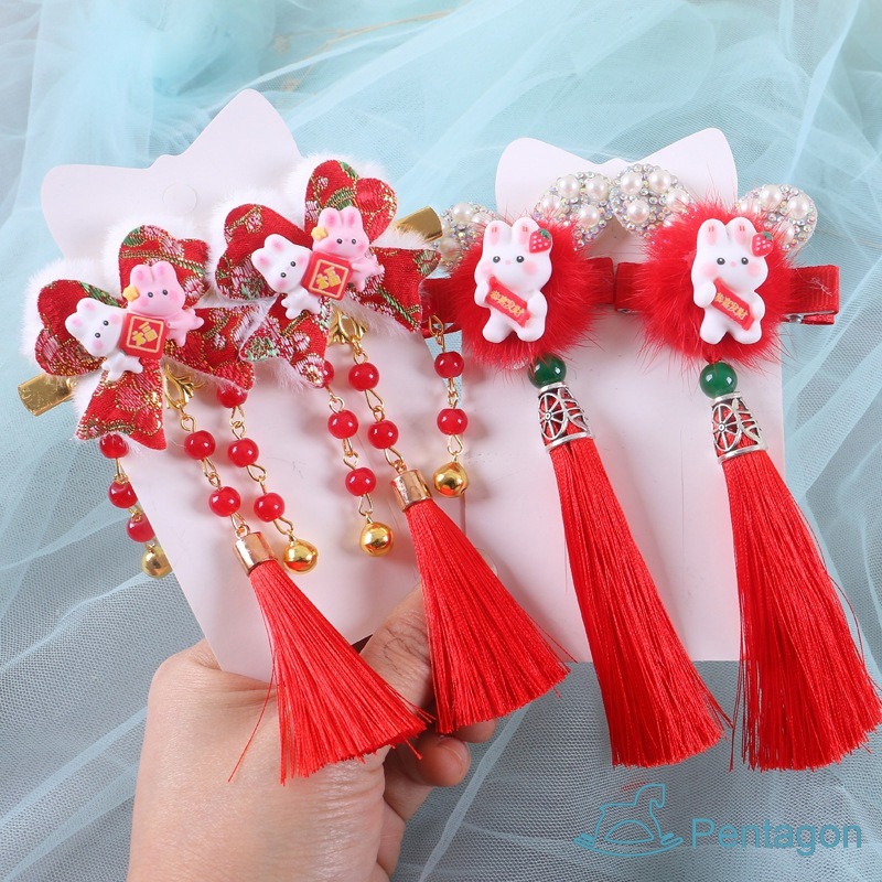 Kẹp Tóc Nơ Tua Rua Phong Cách Trung Hoa Ngọt Ngào Cho Bé Gái