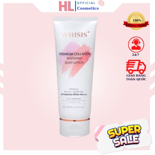 Kem Dưỡng Thể Trắng Da chống nắng nâng tone Hàn Quốc 200ml Whisis Premium Collagen Whitening Body Lotion myphamhanhluan