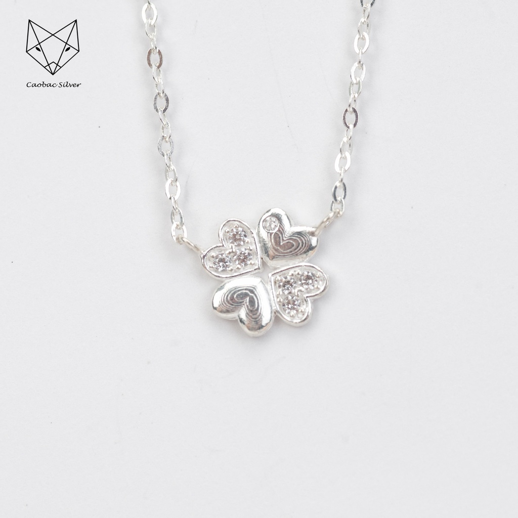 Dây Chuyền Bạc Ta Cao Cấp CaoBac Silver Hoa Bốn Lá Cạnh Trơn Cạnh Đá Thiết Kế Nhẹ Nhàng, Tinh Tế Dành Cho Bạn Gái