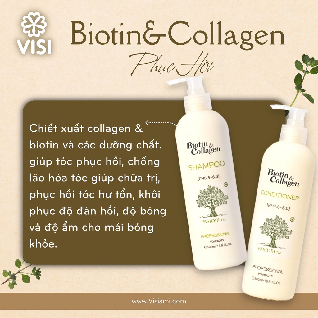 Cặp Dầu Gội Xả Biotin Collagen Trắng 1000ml | Giảm Rụng Tóc,Phục Hồi Tóc Khô Xơ, Hư Tổn , Wings Shop