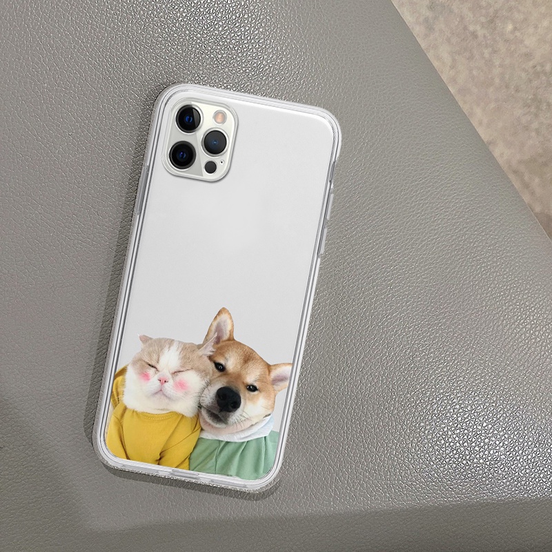 Ốp điện thoại chó mèo áo đôi ốp vuông bảo vệ cam 6/6splus/7/7plus/8/8plus/x/xr/xs/11/12/13/14/pro/max/plus/promax