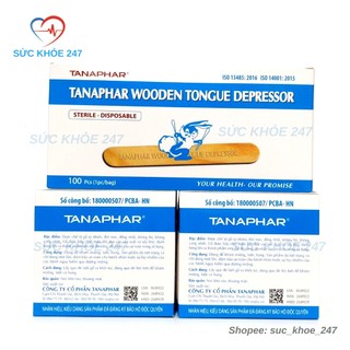 Que đè lưỡi gỗ tanaphar đã tiệt trùng - dùng 1 lần hộp 100 que - đè lưỡi gỗ tân á - que đè lưỡi
