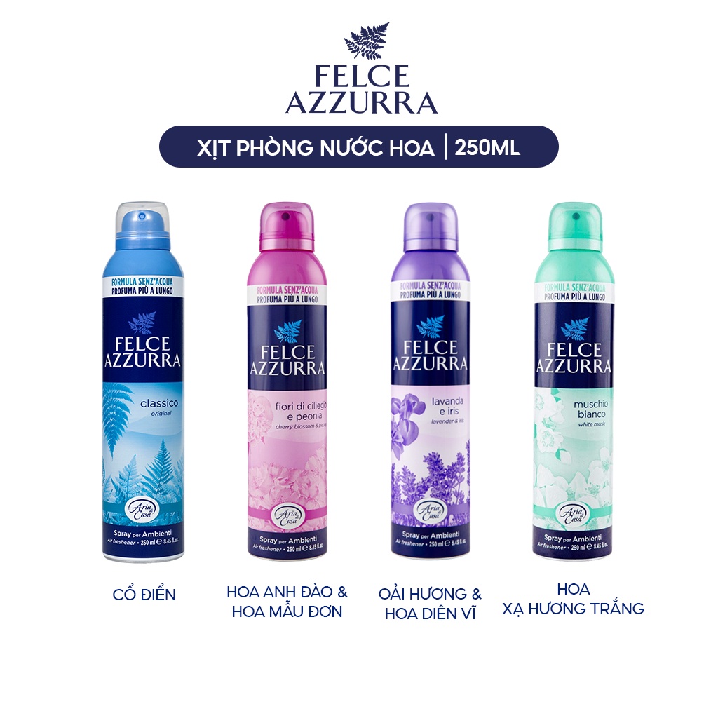 Xịt Phòng Felce Azzurra Hương Nước Hoa Ý, Chiết Xuất Hoa Anh Đào &amp; Mẫu Đơn Thư Giãn 250ml - 8001280000720