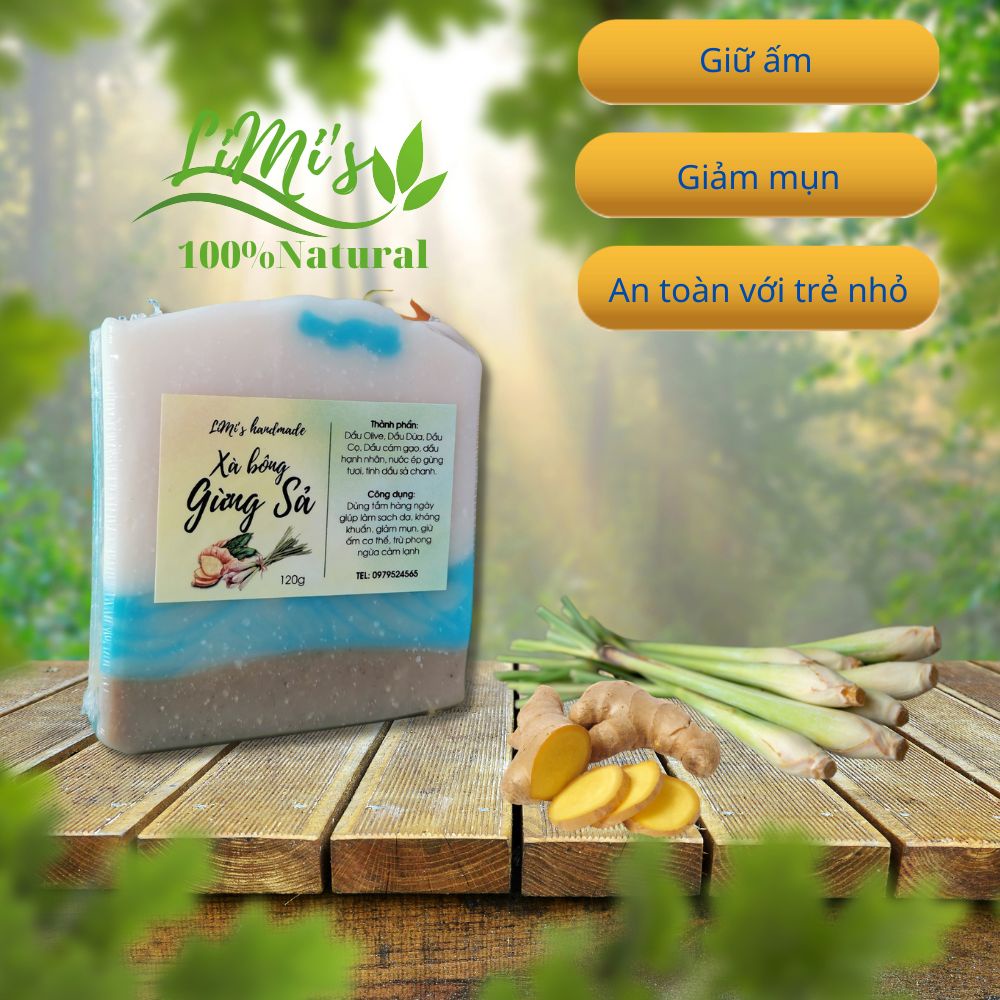 XÀ BÔNG GỪNG SẢ LIMI'S giữ ấm, đuổi muỗi, làm sạch, ngừa cảm 100g xà phòng tắm