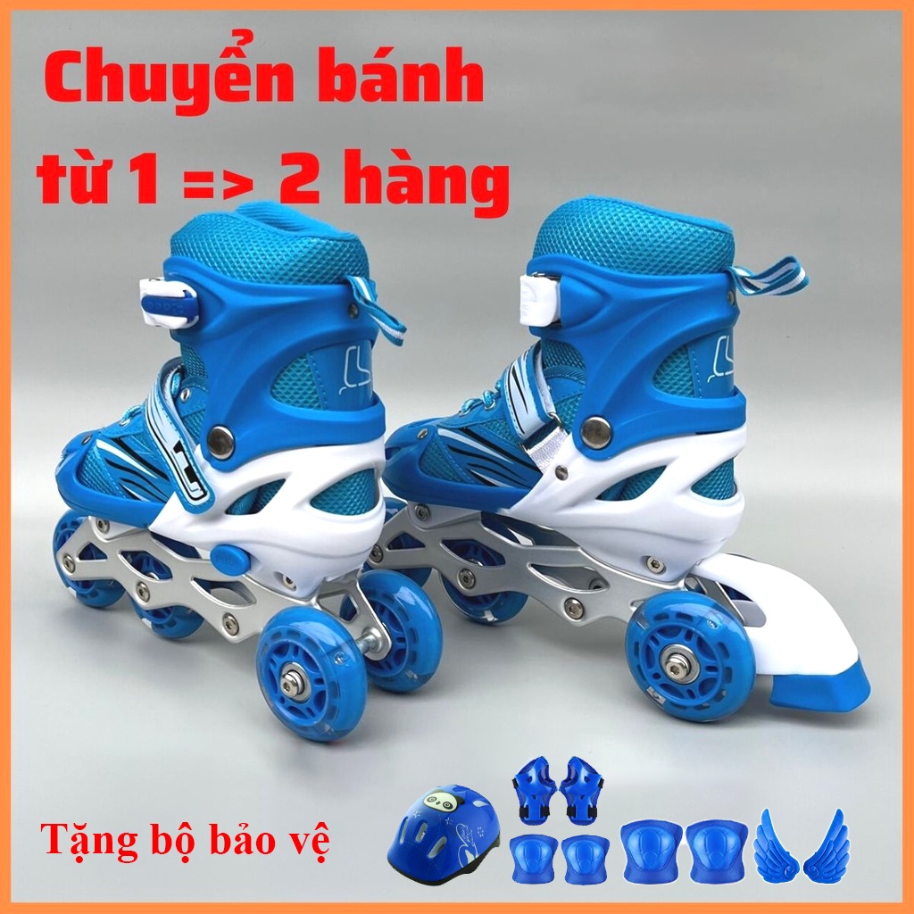 Giày patin trẻ em biến hình, patin điều chỉnh thành 2 hàng, 1 hàng an toàn cho bé mới tập đi patin