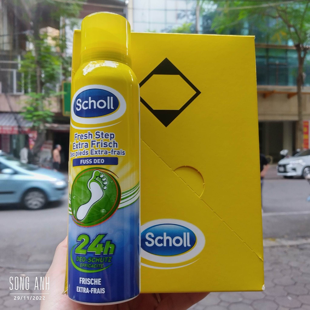 Scholl xịt khử mùi hôi chân Fresh Step Extra Frisch Deo Pieds Extra Frais 24h dung tích 150ml, hàng Đức chính hãng