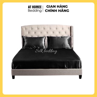 Bộ 4 món ga gối phi lụa thương hiệu at home mát mịn - màu đen